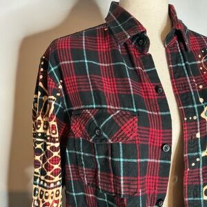 Union Bay Red Plaid Button Up Patterned Bleach Dye Flannel Shirt